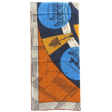 エルメス HERMES ショール カレ140 CARRE オレンジ×ブルー×ホワイト カシミヤ シルク ストール 【JEU DES OMNIBUS ET DAMES/オムニバスと白い貴婦人のゲーム】