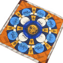 エルメス HERMES ショール カレ140 CARRE オレンジ×ブルー×ホワイト カシミヤ シルク ストール 【JEU DES OMNIBUS ET DAMES/オムニバスと白い貴婦人のゲーム】