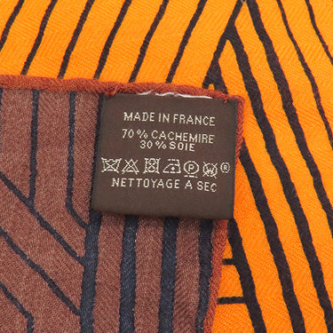 エルメス HERMES ショール カレ140 CARRE オレンジ×ブルー×ホワイト カシミヤ シルク ストール 【JEU DES OMNIBUS ET DAMES/オムニバスと白い貴婦人のゲーム】