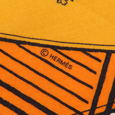 エルメス HERMES ショール カレ140 CARRE オレンジ×ブルー×ホワイト カシミヤ シルク ストール 【JEU DES OMNIBUS ET DAMES/オムニバスと白い貴婦人のゲーム】