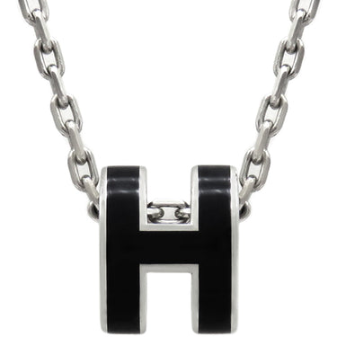 エルメス HERMES ポップアッシュ ミニ ペンダント ブラック×シルバー メタル ラッカー ネックレス シルバー金具 Hモチーフ