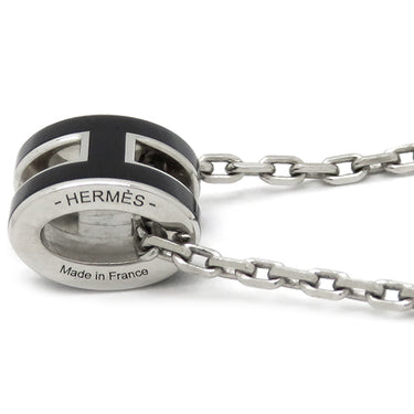エルメス HERMES ポップアッシュ ミニ ペンダント ブラック×シルバー メタル ラッカー ネックレス シルバー金具 Hモチーフ