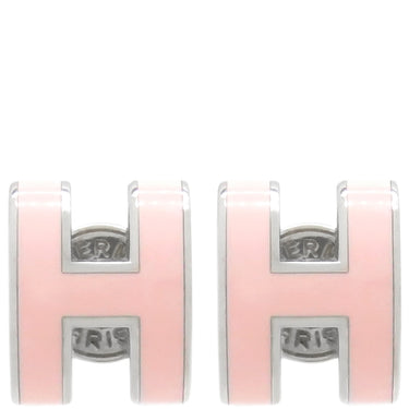 エルメス HERMES ポップアッシュ Hピアス ミニ ピンク×シルバー メタル エナメル ピアス シルバー金具 H型