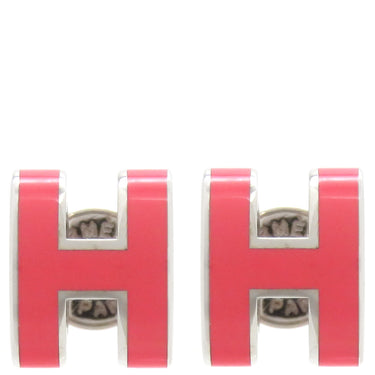 エルメス HERMES ポップアッシュ Hピアス ミニ ピンク×シルバー メタル エナメル ピアス シルバー金具 H型