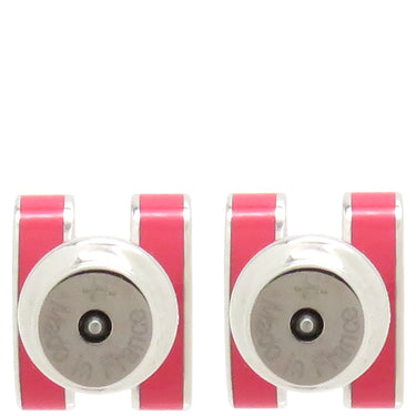 エルメス HERMES ポップアッシュ Hピアス ミニ ピンク×シルバー メタル エナメル ピアス シルバー金具 H型