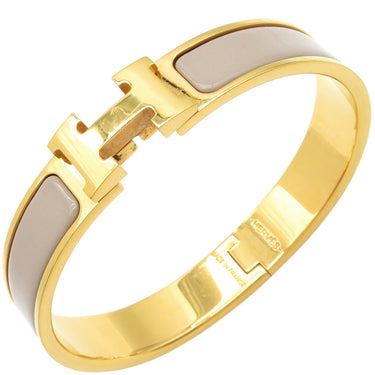 エルメス HERMES クリックH GM マロングラッセ×ゴールド GP エナメル ブレスレット ゴールド金具 Hブレス クリッククラック グレージュ