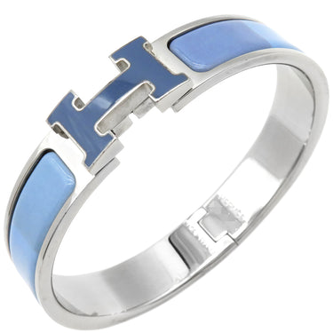 エルメス HERMES クリックH PM ブルー×シルバー メタル エナメル ブレスレット シルバー金具 Hブレス クリッククラック 青 水色