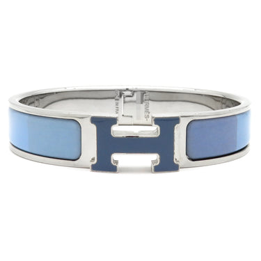 エルメス HERMES クリックH PM ブルー×シルバー メタル エナメル ブレスレット シルバー金具 Hブレス クリッククラック 青 水色