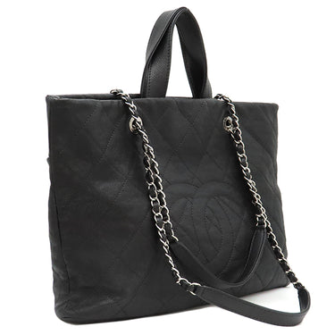 シャネル CHANEL ココマーク チェーン トート ブラック キャビアスキン 2WAYバッグ シルバー金具 黒 ショルダー 肩掛け