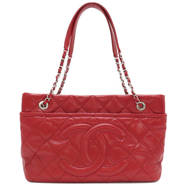 シャネル CHANEL マトラッセ チェーン トートバッグ A48374 レッド キャビアスキン トートバッグ シルバー金具 赤 ココマーク