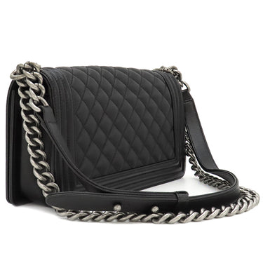 シャネル CHANEL ボーイシャネル A67086  ブラック キャビアスキン ショルダーバッグ シルバー金具 黒 チェーンショルダー
