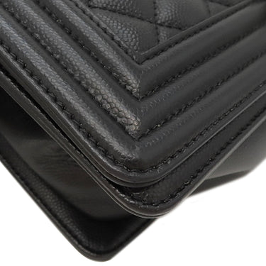 シャネル CHANEL ボーイシャネル A67086  ブラック キャビアスキン ショルダーバッグ シルバー金具 黒 チェーンショルダー