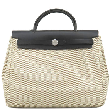 エルメス HERMES エールバッグPM 31 エクリュ×ブラック トワルGM トワルオフィシエ ヴァッシュハンター 2WAYバッグ マットシルバー金具 黒