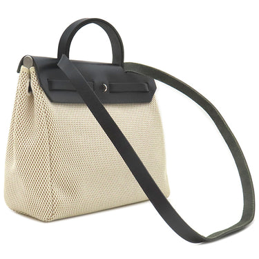 エルメス HERMES エールバッグPM 31 エクリュ×ブラック トワルGM トワルオフィシエ ヴァッシュハンター 2WAYバッグ マットシルバー金具 黒