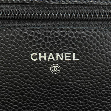 シャネル CHANEL マトラッセ チェーンウォレット AP0250 ブラック キャビアスキン チェーンウォレット シルバー金具 黒 ココマーク
