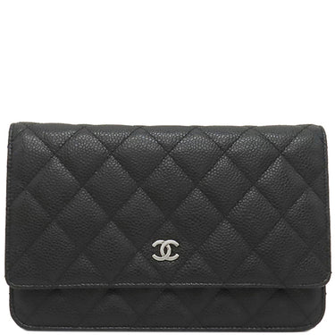 シャネル CHANEL マトラッセ チェーンウォレット AP0250 ブラック キャビアスキン チェーンウォレット シルバー金具 黒 ココマーク
