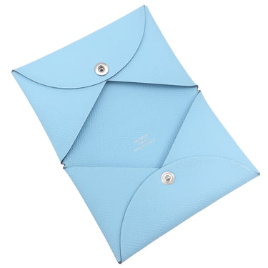 エルメス HERMES カルヴィ セレスト ヴォーエプソン カードケース シルバー金具 新品 未使用 水色