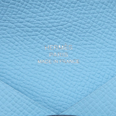 エルメス HERMES カルヴィ セレスト ヴォーエプソン カードケース シルバー金具 新品 未使用 水色