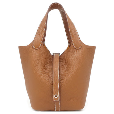 エルメス HERMES ピコタンロックPM ゴールド トリヨンクレマンス ハンドバッグ シルバー金具 茶