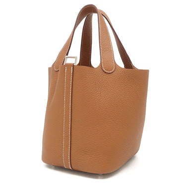 エルメス HERMES ピコタンロックPM ゴールド トリヨンクレマンス ハンドバッグ シルバー金具 茶
