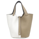 エルメス HERMES ピコタンロック PM カザック 2 ベージュマルファ×ニューホワイト×マカサー トリヨンクレマンス ハンドバッグ シルバー金具 新品 未使用 ベージュ 白 茶