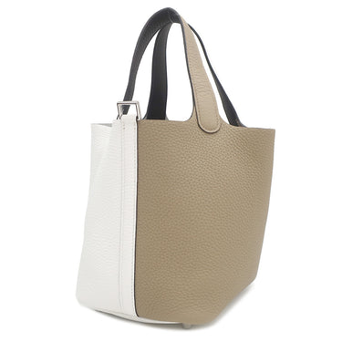 エルメス HERMES ピコタンロック PM カザック 2 ベージュマルファ×ニューホワイト×マカサー トリヨンクレマンス ハンドバッグ シルバー金具 新品 未使用 ベージュ 白 茶