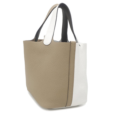 エルメス HERMES ピコタンロック PM カザック 2 ベージュマルファ×ニューホワイト×マカサー トリヨンクレマンス ハンドバッグ シルバー金具 新品 未使用 ベージュ 白 茶