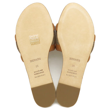 エルメス HERMES エスパドリーユ ファモサ ナチュラル ナッパレザー #35 サンダル 茶 シェーヌダンクル