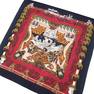 エルメス HERMES ショール カレ140 CARRE レッド×ネイビー カシミヤ シルク ストール 【LE PARADIS DU ROY/カレイドスコープ エフェクト】