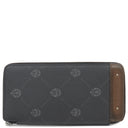 ベルルッティ BERLUTI イタウバ バーティカル ロング ジップ ウォレット ブラック×ブラウン キャンバス レザー 長財布 シルバー金具 黒 ラウンドジップ