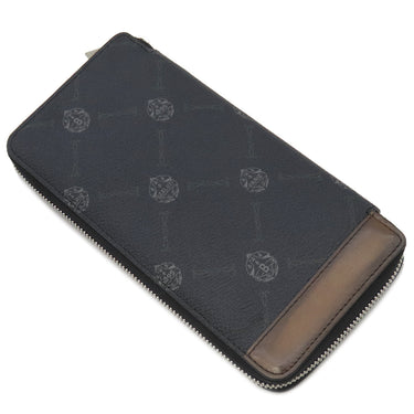 ベルルッティ BERLUTI イタウバ バーティカル ロング ジップ ウォレット ブラック×ブラウン キャンバス レザー 長財布 シルバー金具 黒 ラウンドジップ