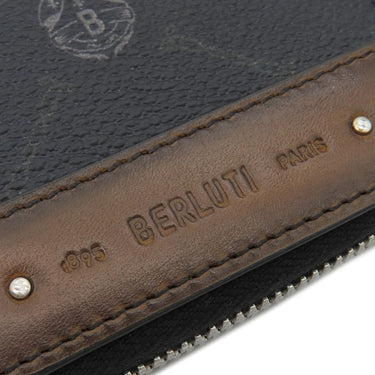 ベルルッティ BERLUTI イタウバ バーティカル ロング ジップ ウォレット ブラック×ブラウン キャンバス レザー 長財布 シルバー金具 黒 ラウンドジップ