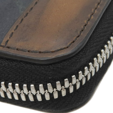 ベルルッティ BERLUTI イタウバ バーティカル ロング ジップ ウォレット ブラック×ブラウン キャンバス レザー 長財布 シルバー金具 黒 ラウンドジップ