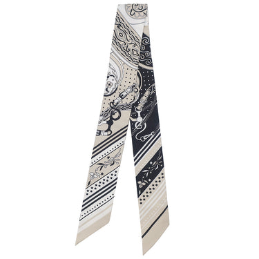 エルメス HERMES ツイリー グレージュ×ブラック×ホワイト シルク スカーフ 【FESTIVAL DES AMAZONES/アマゾンの祭典】