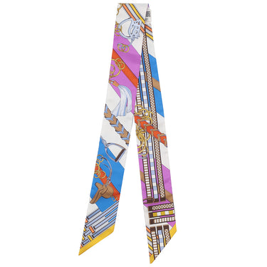 エルメス HERMES ツイリー シクラメン×ブルーヴィフ×ホワイト シルク スカーフ 新品 未使用【BRIDES ET GRIS GRIS/馬勒とチャーム】