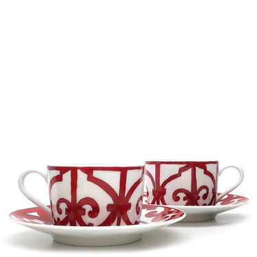 エルメス HERMES ガダルキヴィール ティーカップ＆ソーサー ペア P011016P レッド×ホワイト 磁器 食器 2客セット 赤 白 ポーセリン