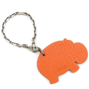 エルメス HERMES アニマルモチーフ ブラウン×オレンジ レザー メタル バッグチャーム シルバー金具 カバ ヒポポタマス