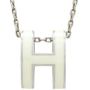 エルメス HERMES ポップアッシュ ペンダント ホワイト×シルバー メタル ラッカー ネックレス シルバー金具 Hモチーフ