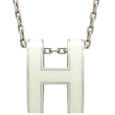 エルメス HERMES ポップアッシュ ペンダント ホワイト×シルバー メタル ラッカー ネックレス シルバー金具 Hモチーフ