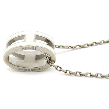 エルメス HERMES ポップアッシュ ペンダント ホワイト×シルバー メタル ラッカー ネックレス シルバー金具 Hモチーフ