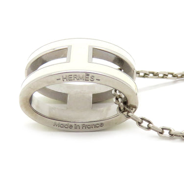 エルメス HERMES ポップアッシュ ペンダント ホワイト×シルバー メタル ラッカー ネックレス シルバー金具 Hモチーフ