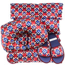 グッチ GUCCI ジオメトリックG トラベルセット Mサイズ 662431 レッドマルチ シルク ビスコース 14038 小物 ゴールド金具 5点セット アイマスク スリッパ エアーピロー ポーチ 巾着