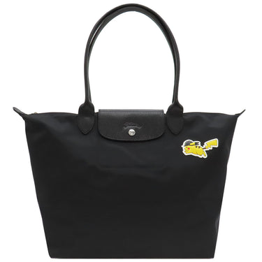 ロンシャン LONGCHAMP ル プリアージュ コレクション ポケモン ブラック ナイロン カウハイド トートバッグ シルバー金具 黒 ピカチュウ