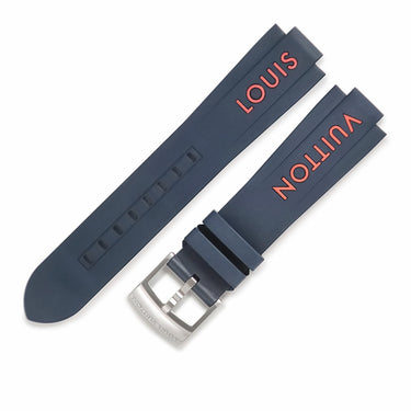 ルイヴィトン LOUIS VUITTON タンブール用 ネイビー ラバー ステンレススチール 腕時計パーツ 新品同様 純正 替え ベルト 純正SS製尾錠付き 21mm ネイビー 紺
