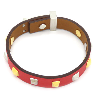 エルメス HERMES ミニドッグ クルー カレ レッド×ゴールド スイフト メタル T3 ブレスレット シルバー金具 新品 未使用 赤