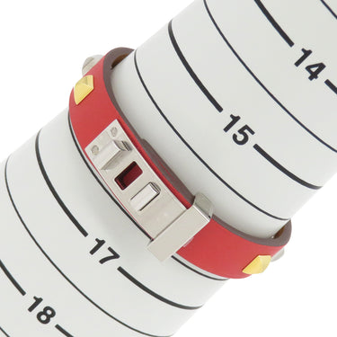 エルメス HERMES ミニドッグ クルー カレ レッド×ゴールド スイフト メタル T3 ブレスレット シルバー金具 新品 未使用 赤