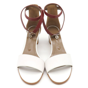 エルメス HERMES マネージュ ホワイト×ブラウン×ボルドー レザー #38 サンダル シルバー金具 白 ケリーベルト ケリー金具