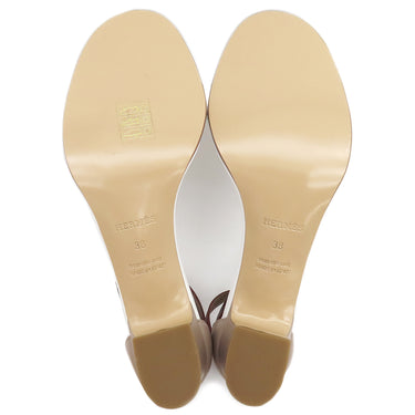 エルメス HERMES マネージュ ホワイト×ブラウン×ボルドー レザー #38 サンダル シルバー金具 白 ケリーベルト ケリー金具