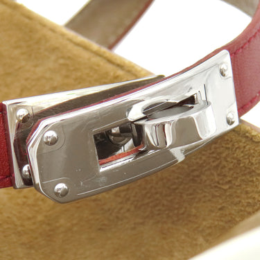 エルメス HERMES マネージュ ホワイト×ブラウン×ボルドー レザー #38 サンダル シルバー金具 白 ケリーベルト ケリー金具