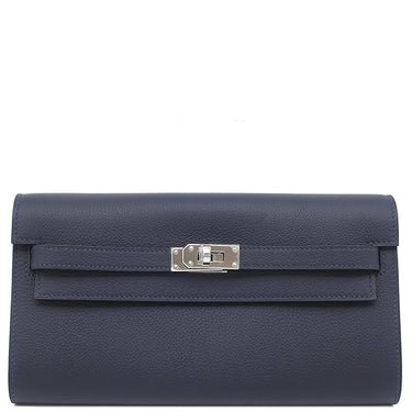 エルメス HERMES ケリーウォレット ロング トゥーゴー ネイビー系 エバーカラー 長財布 シルバー金具 紺 ショルダー